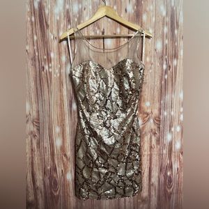 Masquerade Champagne Sequin Semi Formal Dress 7/8